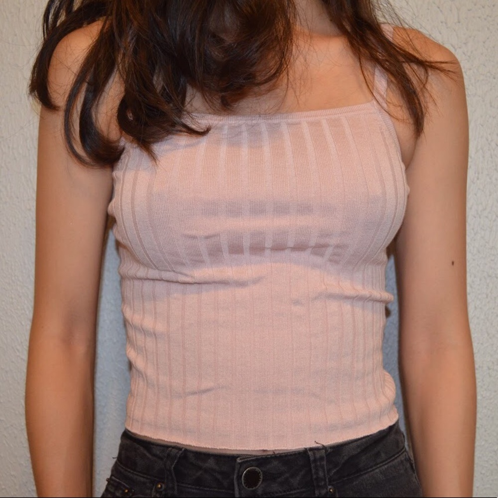 Pink Halter-Style Ribbed Top